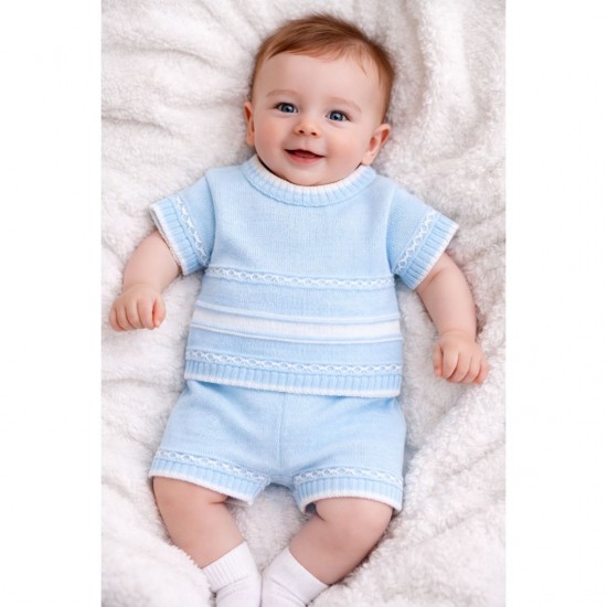 Little Nosh Blue Knitted Shorts Set