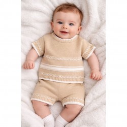 Little Nosh Tan Knitted Shorts Set