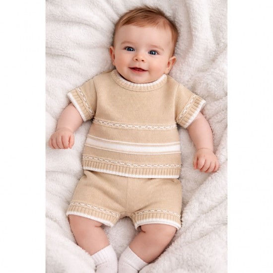 Little Nosh Tan Knitted Shorts Set