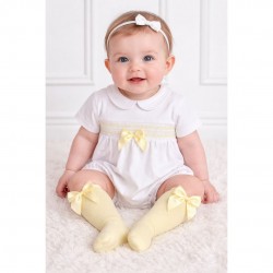 Little Nosh White And Yellow Short Sleeved Romper