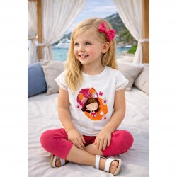 Mayoral White Printed T Shirt And Leggings Set