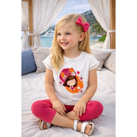 Mayoral White Printed T Shirt And Leggings Set