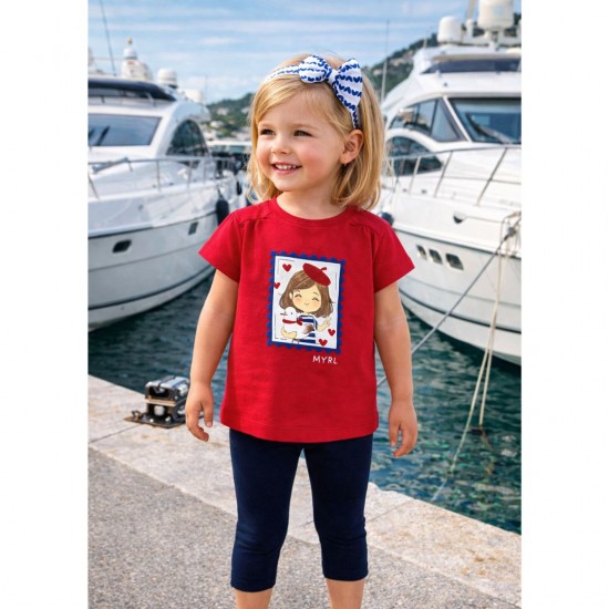 Mayoral Red T Shirt And Navy Leggings Set