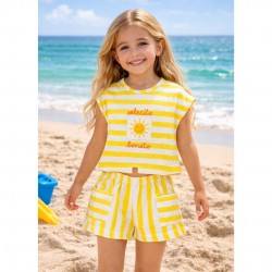 Pre Order Mayoral Yellow And White Striped Short Set