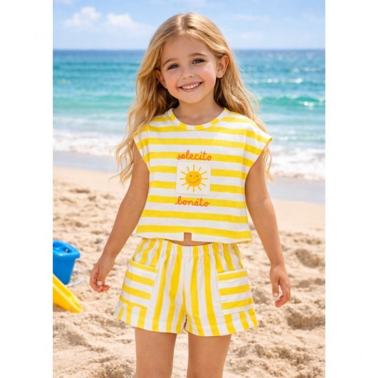 Pre Order Mayoral Yellow And White Striped Short Set