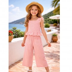 Pre Order Mayoral Pink Lace Patterned Top And Trouser Set
