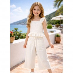 Pre Order Mayoral Cream Lace Patterned Top And Trouser Set