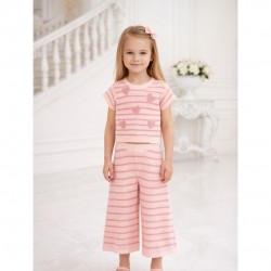 Pre Order Mayoral Pink Striped Crocheted Trouser Set 