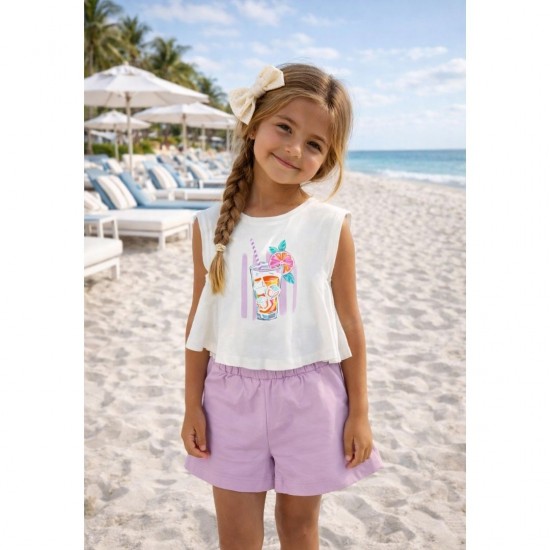 Pre Order Mayoral White And Lilac Short Set