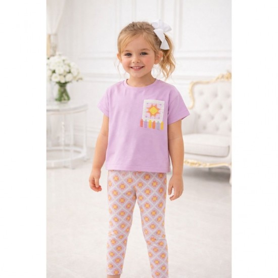 Pre Order Mayoral Lilac T Shirt And Patterned Legging Set