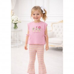 Pre Order Mayoral Pink T Shirt And Striped Legging Set