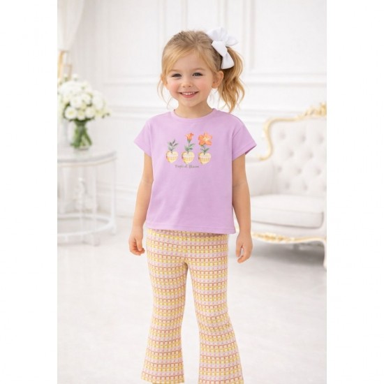 Pre Order Mayoral Lilac T Shirt And Striped Legging Set