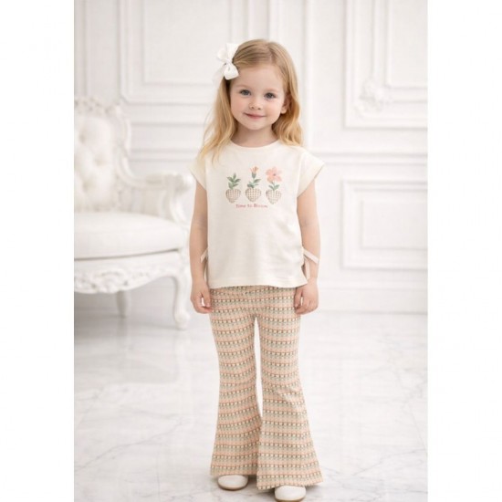 Pre Order Mayoral Cream T Shirt And Striped Legging Set
