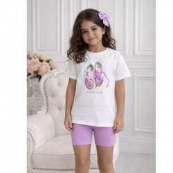 Mayoral Printed T Shirt And Lilac Shorts