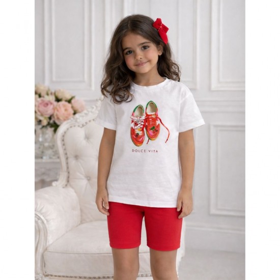 Mayoral Printed T Shirt WIth Red Shorts