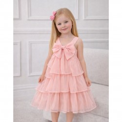 Mayoral Peach Layered Dress WIth Bow Detailing