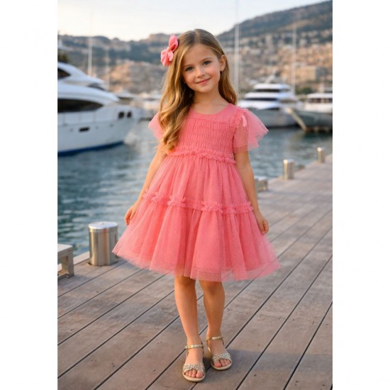 Mayoral Coral Spotty Tulle Dress