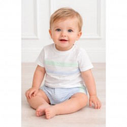 Pastels & Co White T Shirt And Blue Jam Pants Set