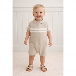 PEX Beige Knitted Collared Romper