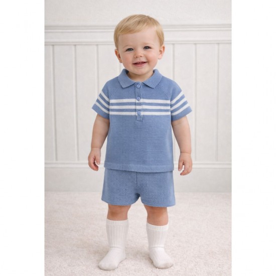 PEX Beige Knitted Polo Shirt And Shorts Set