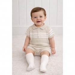PEX Beige Knitted Polo Shirt And Shorts Set