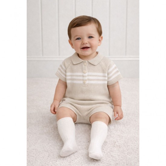 PEX Beige Knitted Polo Shirt And Shorts Set