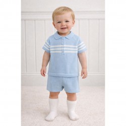 PEX Baby Blue Knitted Polo Shirt And Shorts Set