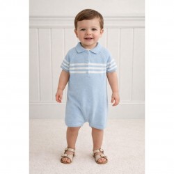 PEX Baby Blue Knitted Collared Romper