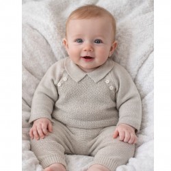 Little Nosh Beige Knitted Top And Trouser Set