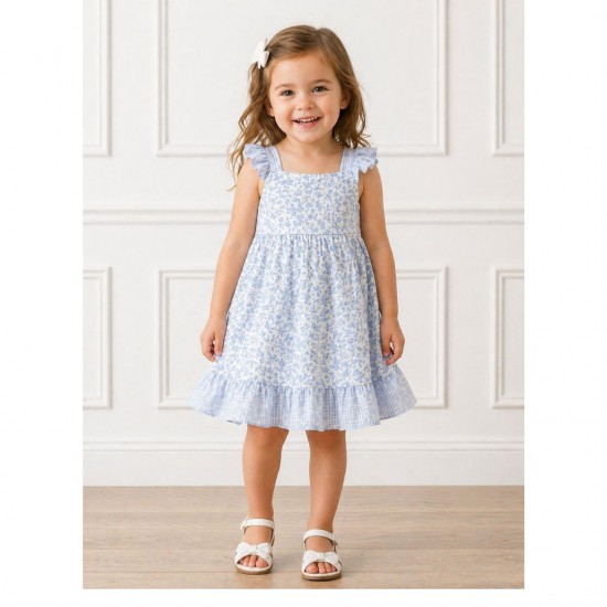 Rapife White And Blue Patterened Dress 