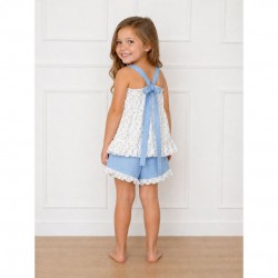 Rapife White And Blue Floral Top And Shorts Set