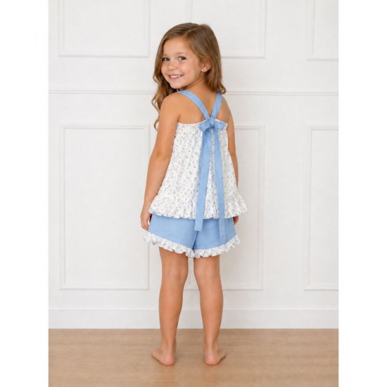 Rapife White And Blue Floral Top And Shorts Set