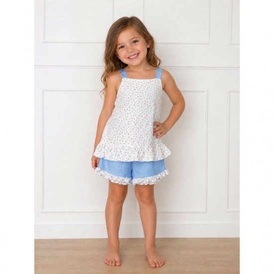 Rapife White And Blue Floral Top And Shorts Set