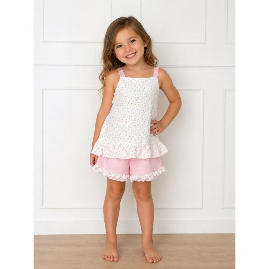 Rapife White And Pink Floral Top And Shorts Set