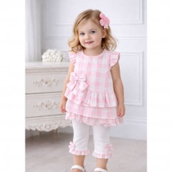 Tutto Piccolo Pink And White Striped Top And Leggings Set