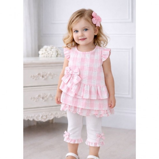 Tutto Piccolo Pink And White Striped Top And Leggings Set