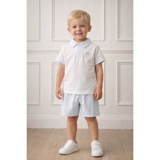 Tutto Piccolo White And Blue Polo Shirt And Shorts Set
