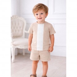 Tutto Piccolo Tan T Shirt WIth White Panel And Shorts Set