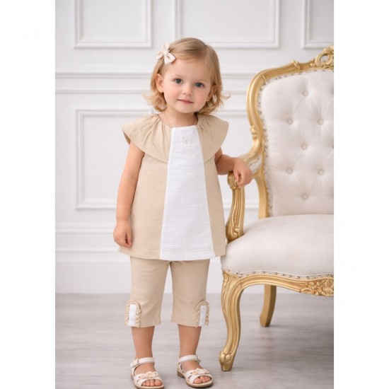 Tutto Piccolo Tan Top With White Panel And Leggings Set