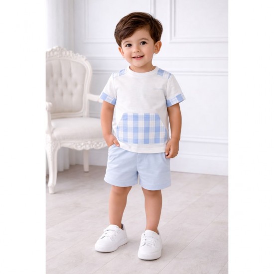Tutto Piccolo White T Shirt WIth Blue Shorts
