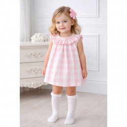 Tutto Piccolo Pink And White Sleeveless Striped Dress And Briefs Set