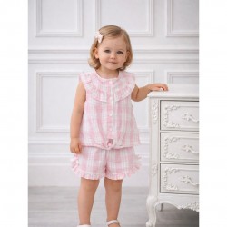Tutto Piccolo Pink And White Striped Top And Shorts Set