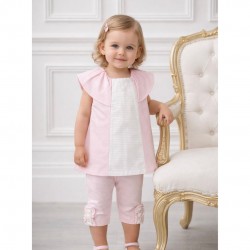 Tutto Piccolo Pink Top With White Panel And Leggings Set