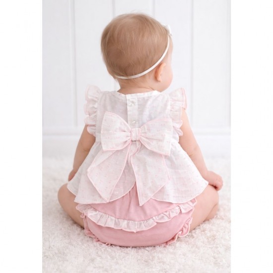 Calamaro White And Pink Bow Top And Jam Pants Set
