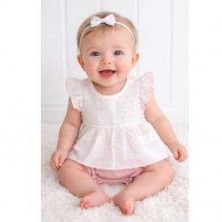 Calamaro White And Pink Bow Top And Jam Pants Set