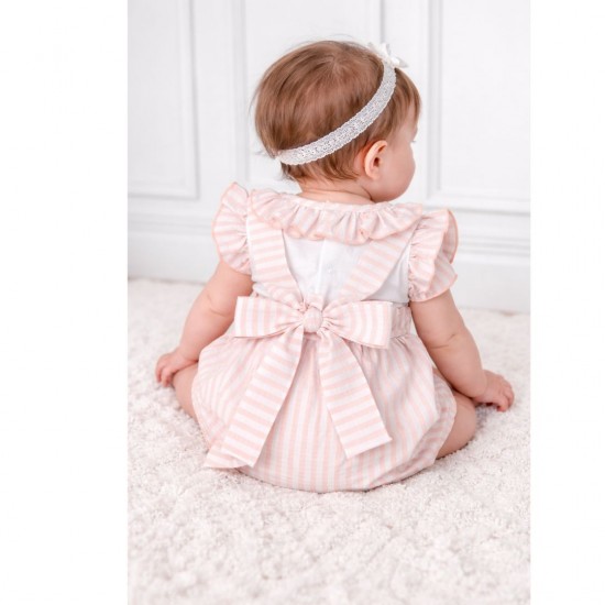 Calamaro Peach and White Striped Top And Jam Pants Set