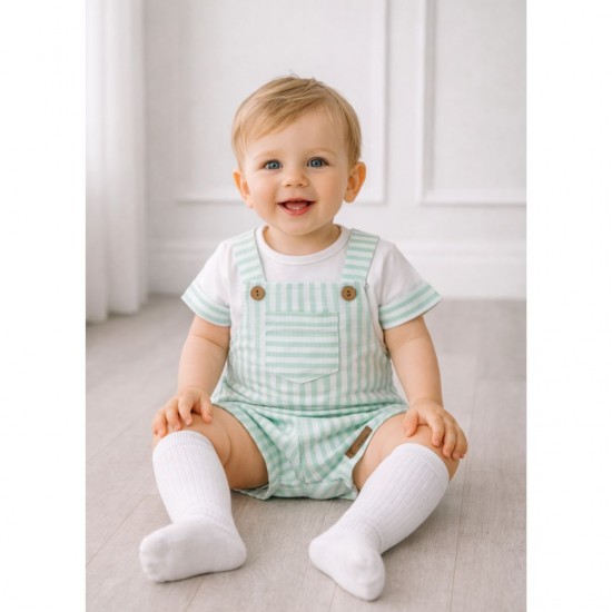 Calamaro White And Mint Top And Dungarees