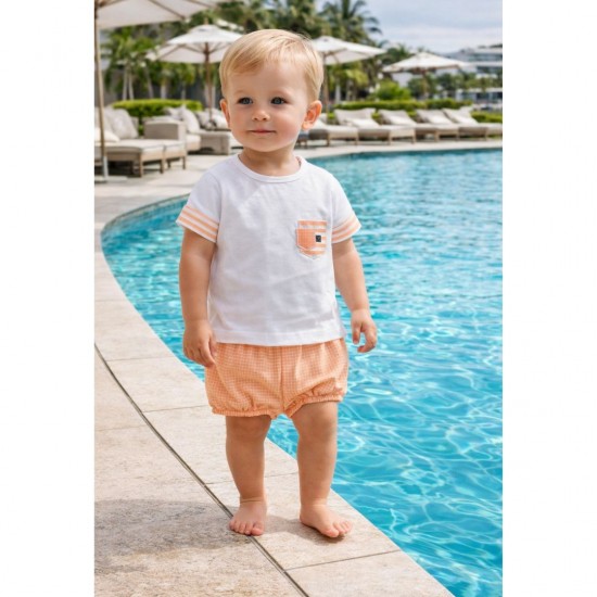 Calamaro White And Orange T Shirt And Jam Pants Set