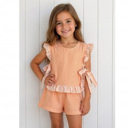 Calamaro Orange Frilled Shorts Set