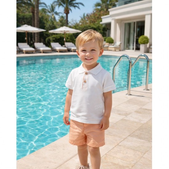 Calamaro White And Orange Polo Shirt And Shorts Set